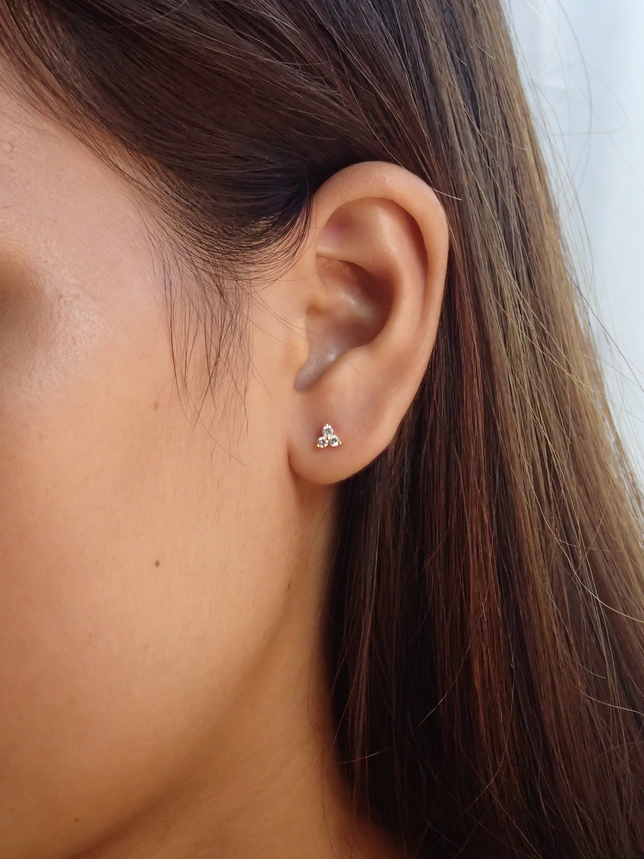 Trinity Stud Earrings / Three Stones Minimalist Earrings / Moissanite Stud Earrings / Cluster Earrings Gift for Her